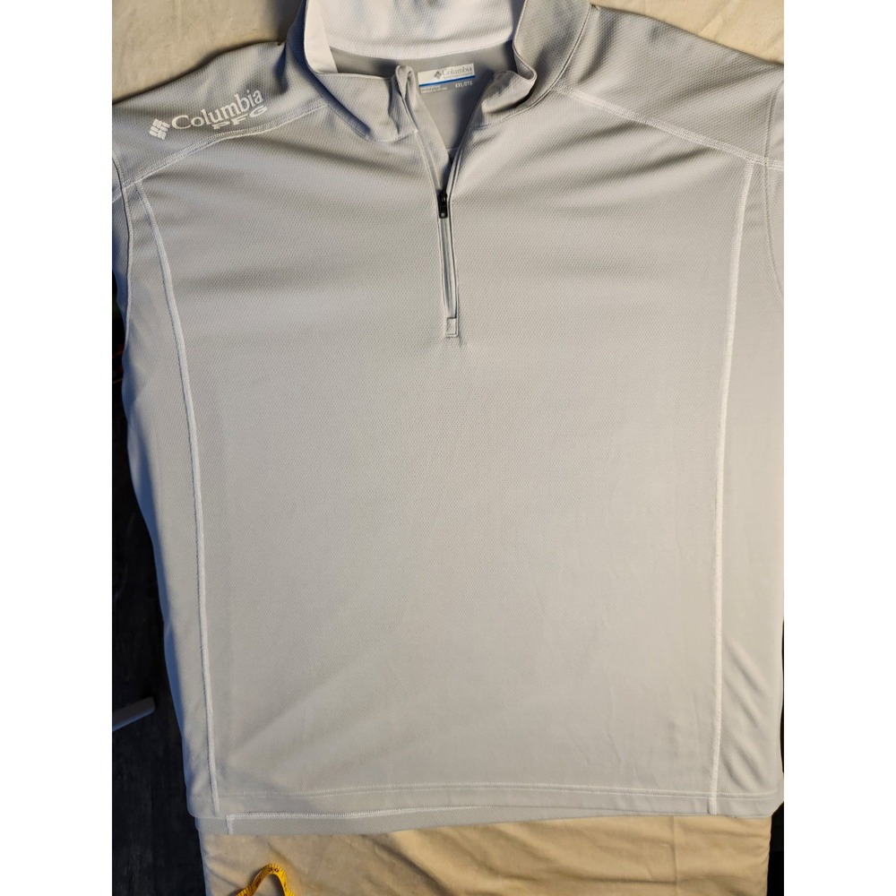 Men's XXL 2TG Fishing Columbia PFG Gray 1/4 Zip Long Sleeve Mock Neck Polo